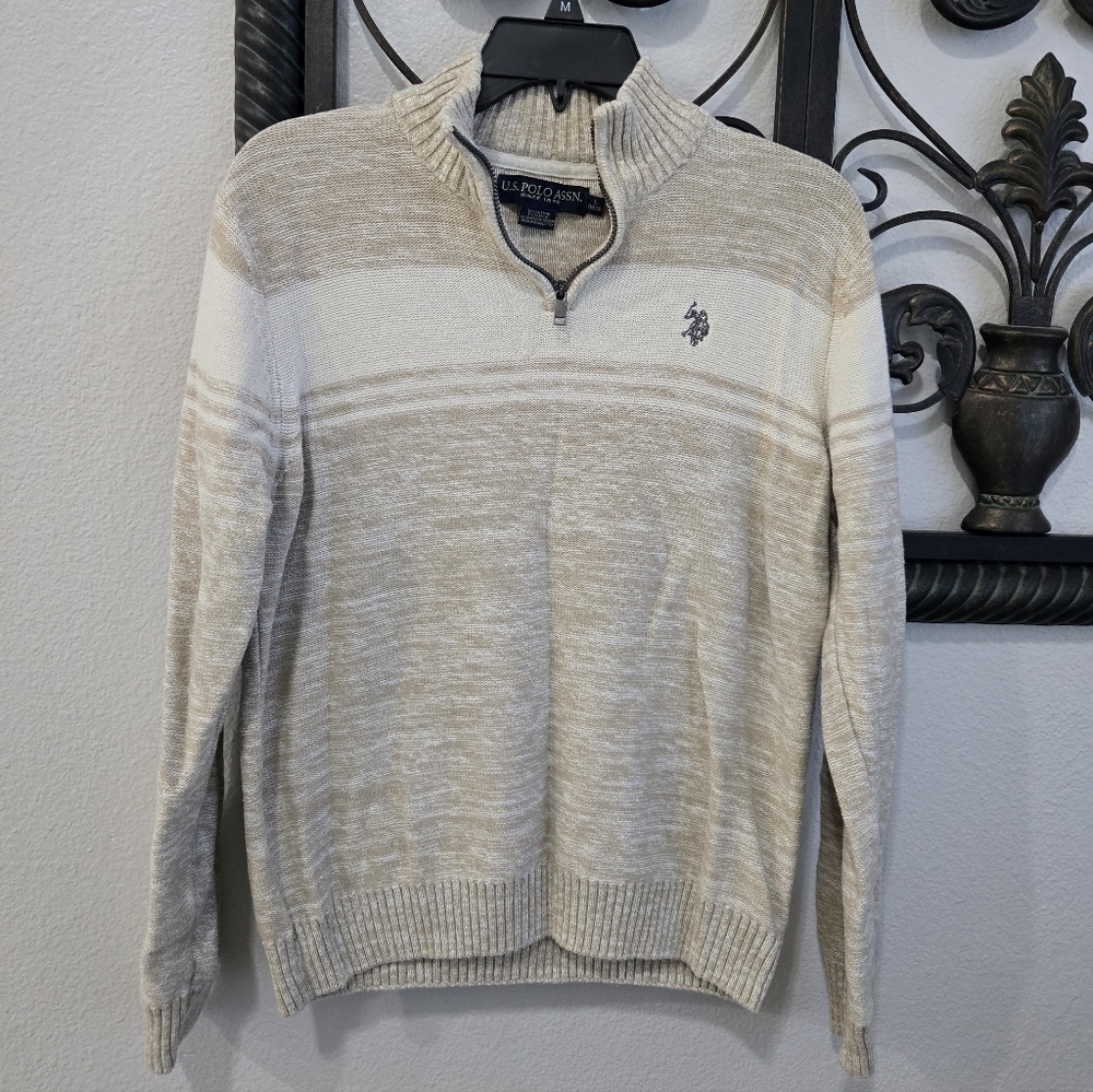 U.S. Polo Assn. Boys Cream Zip-Up Sweater